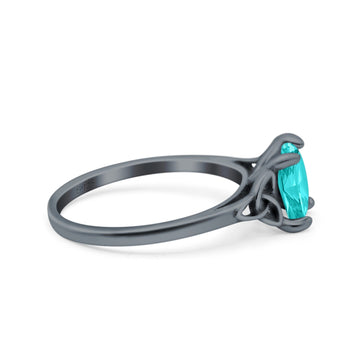 Celtic Art Deco Wedding Bridal Ring Round Black Tone, Simulated Paraiba Tourmaline CZ 925 Sterling Silver